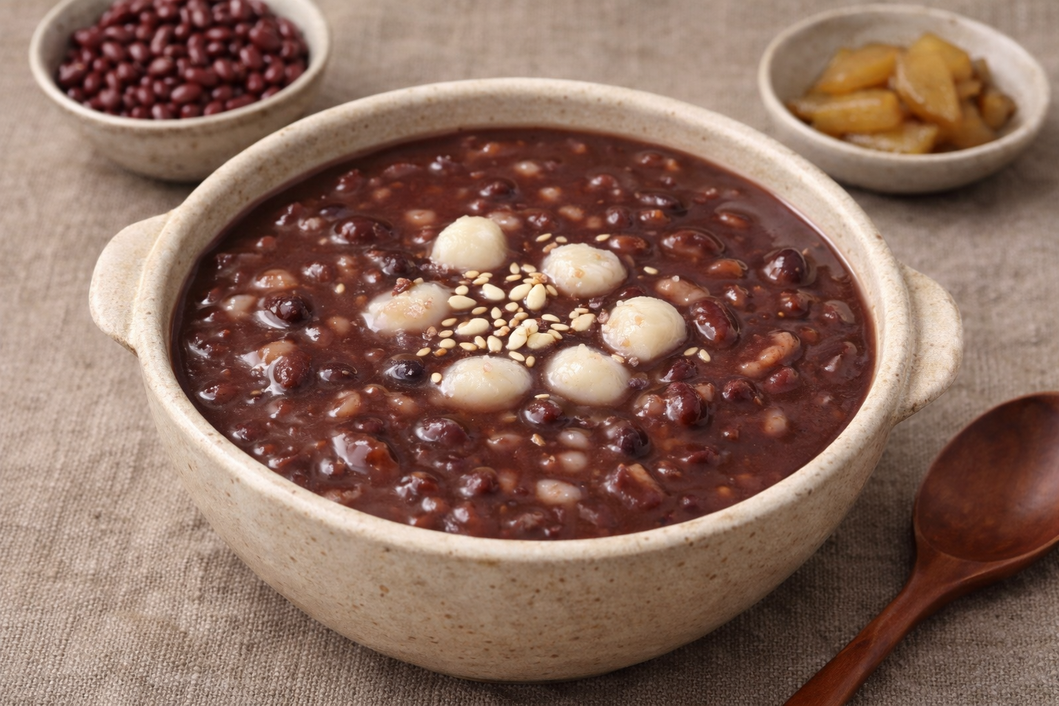 A bowl of red bean porridge with saealsim (glutinous rice dumplings)