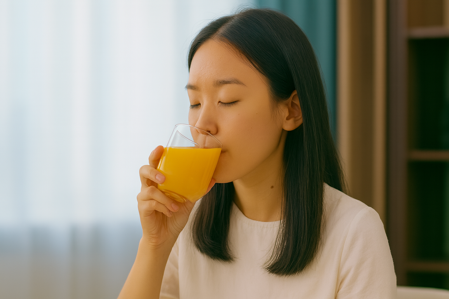 차차르간 주스를 마시는 여성 이미지